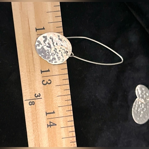 Boho Chic Hammered Sterling Silver Dangle Earrings Ovals Hippie Artsy Metallic - Picture 8 of 17